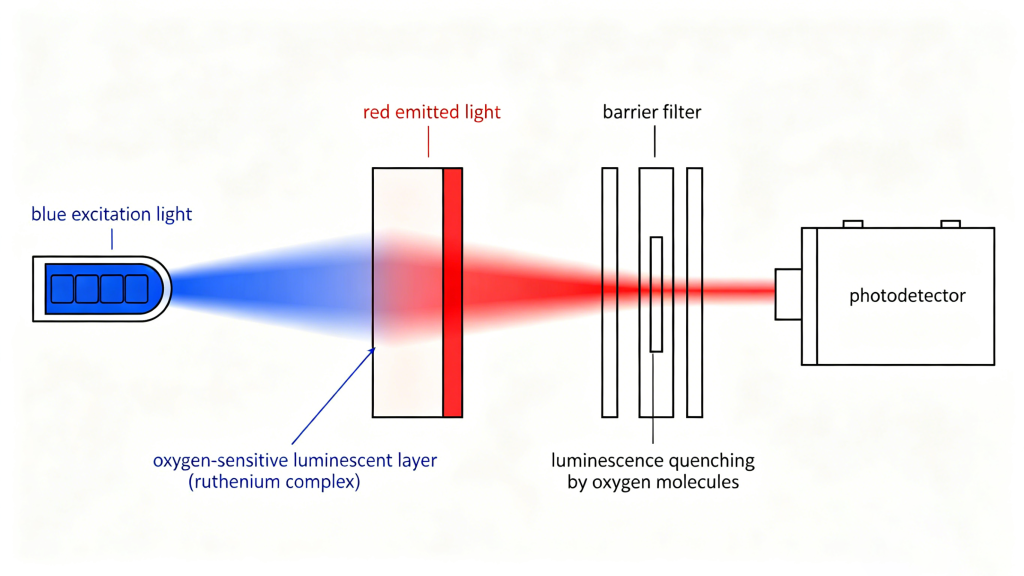 optical dissolved oxygen sensor fluorescence working principle diagram