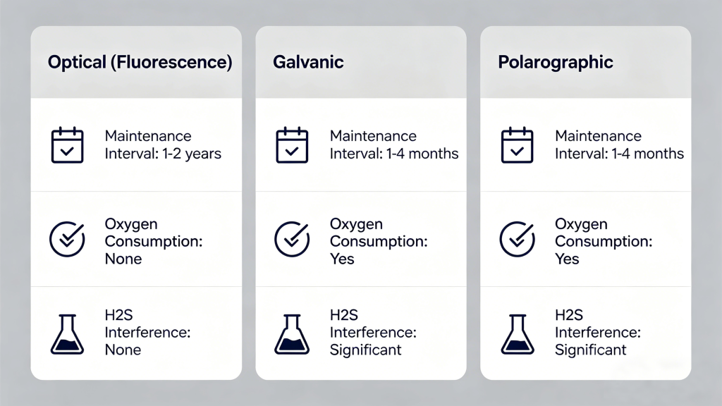 comparison chart of optical galvanic polarographic DO sensors