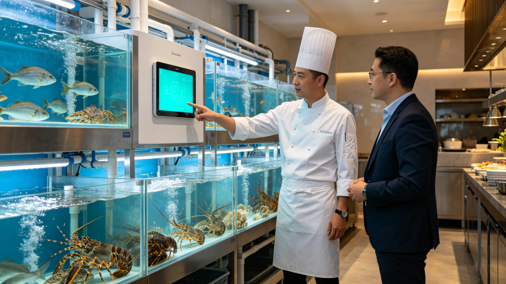 Seafood quality assurance in hotel holding tanks