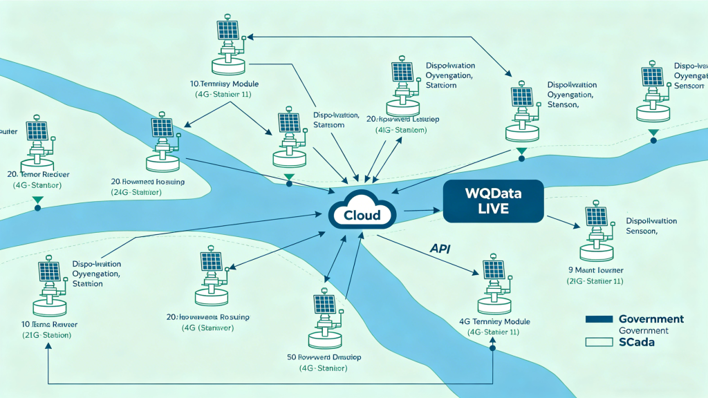 large scale dissolved oxygen sensor network river basin telemetry cloud API