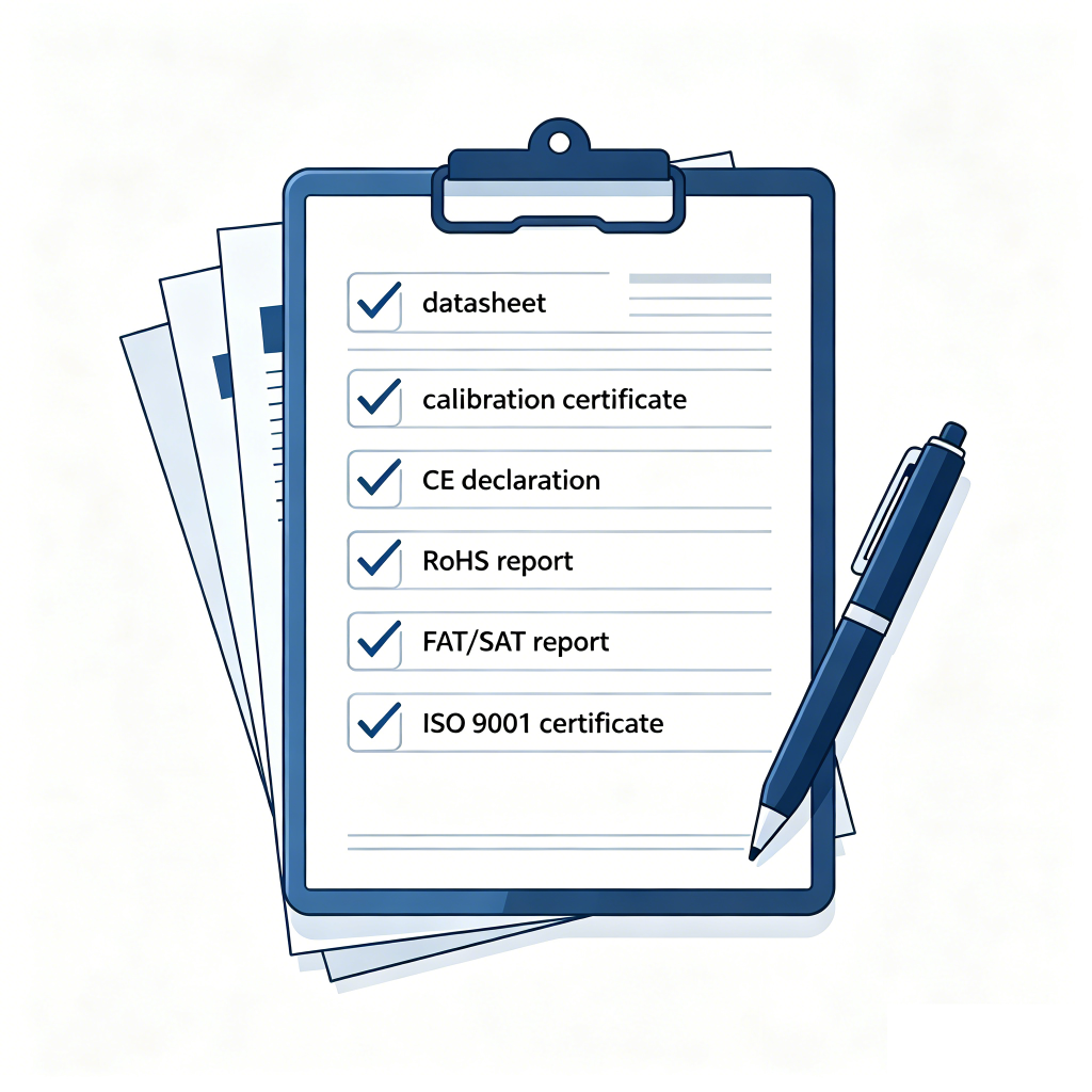 tender documentation calibration certificates FAT SAT report CE RoHS datasheet dissolved oxygen sensor procurement