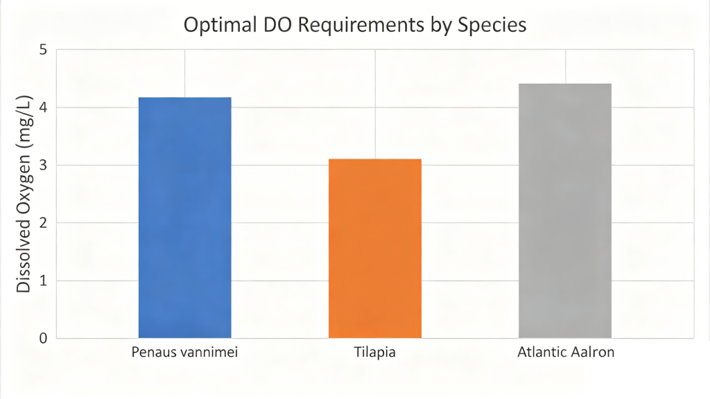 Optimal dissolved oxygen monitoring levels for shrimp tilapia and salmon in aquaculture
