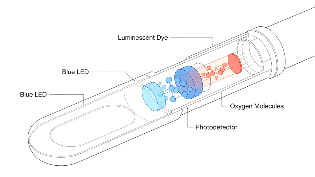 Optical fluorescence dissolved oxygen monitoring sensor working principle diagram