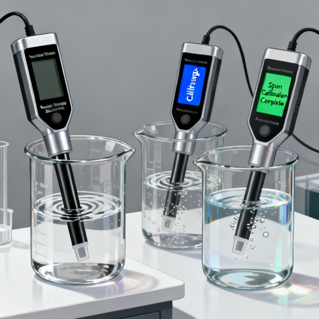 Amperometric dissolved oxygen sensor calibration procedure with zero and span solutions