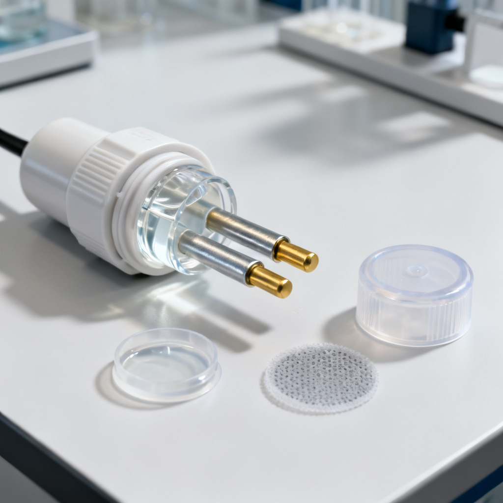 Electrolyte solution for DO sensors refill guide showing sensor components