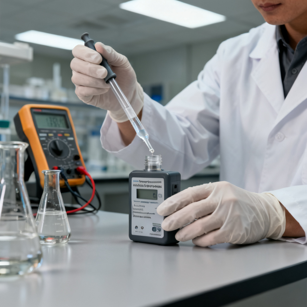 Electrochemical DO sensor electrolyte refill process with potassium chloride solution