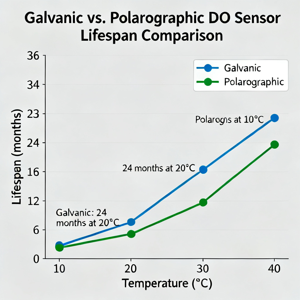 DO sensor lifespan comparison chart Galvanic vs Polarographic in months