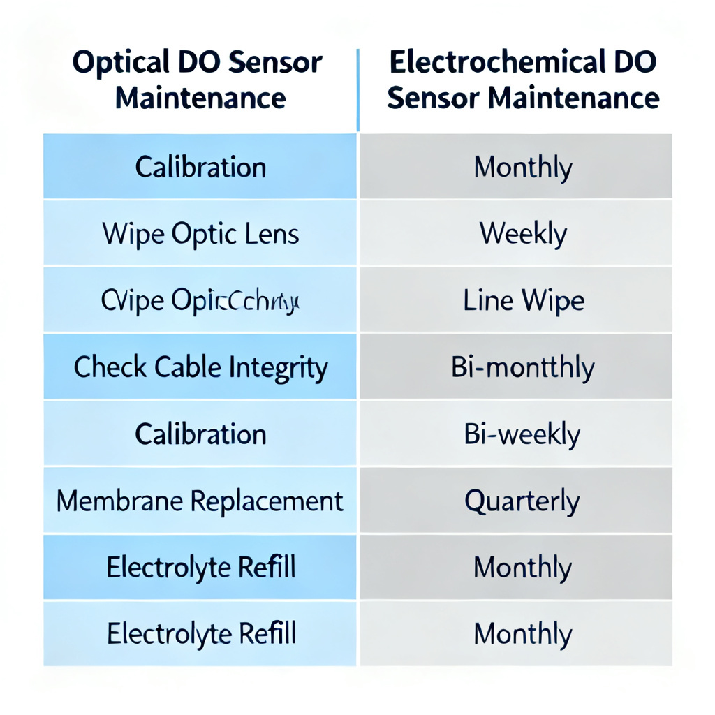 DO sensor maintenance comparison chart optical vs electrochemical for RAS engineers