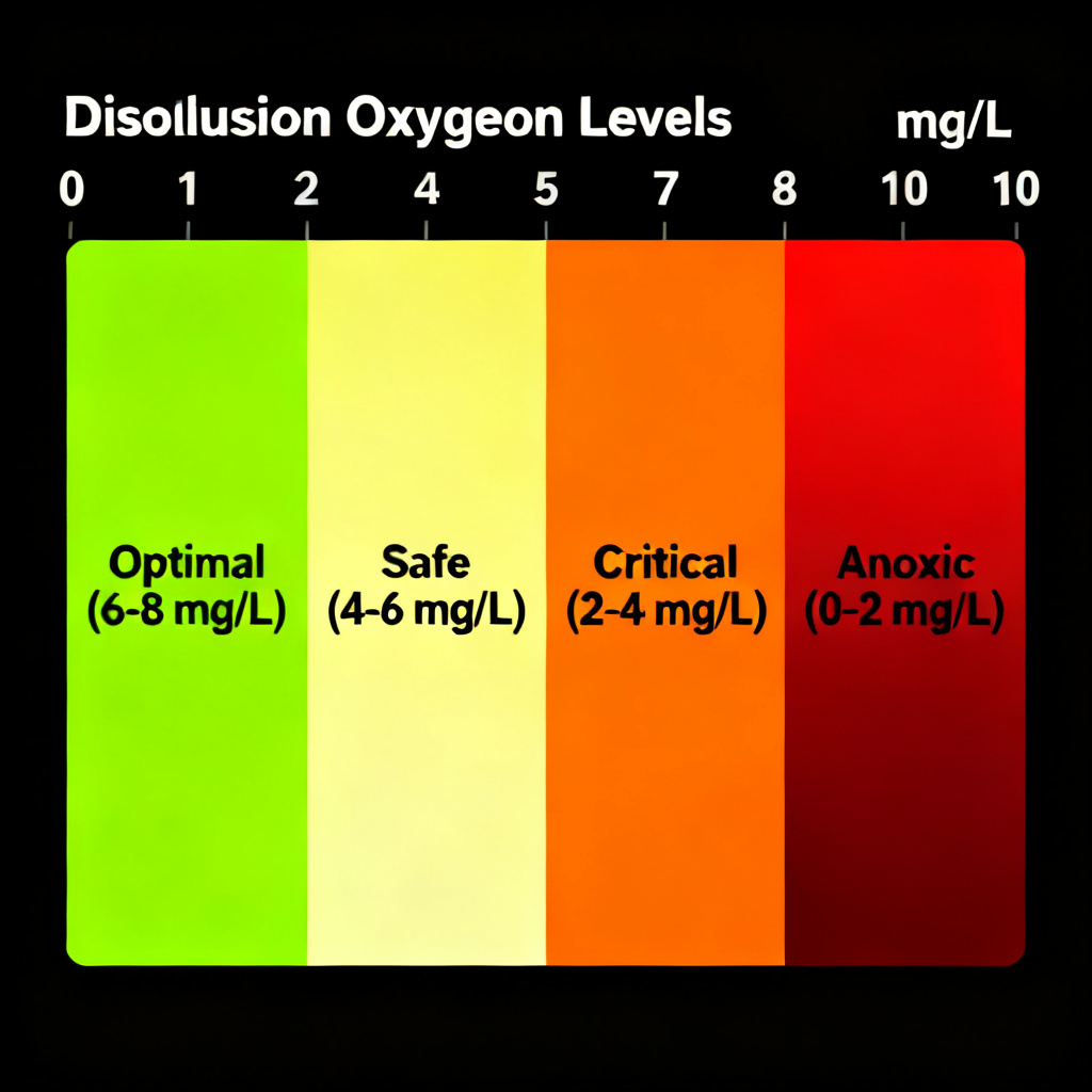 DO thresholds for shrimp growth showing optimal and critical dissolved oxygen levels