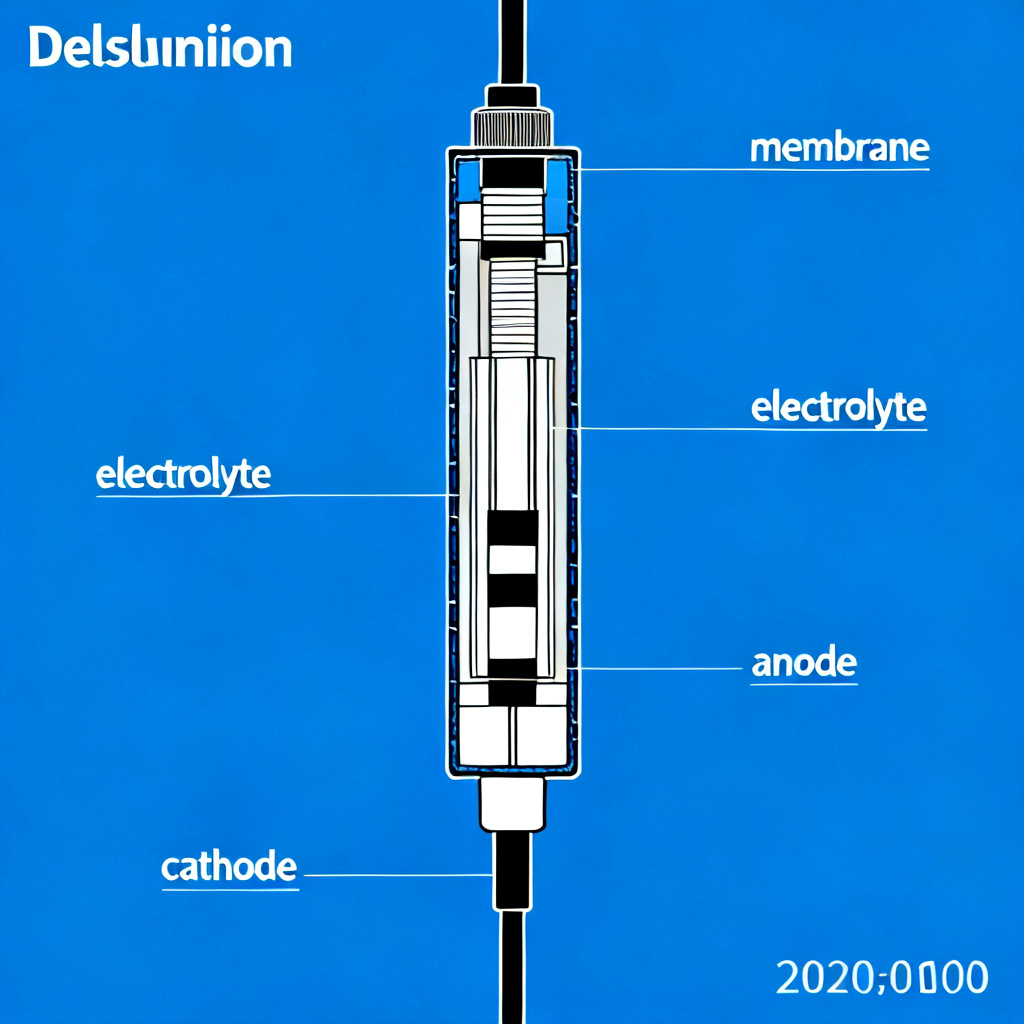 Electrochemical DO sensor cross section showing membrane and electrodes for aquaculture