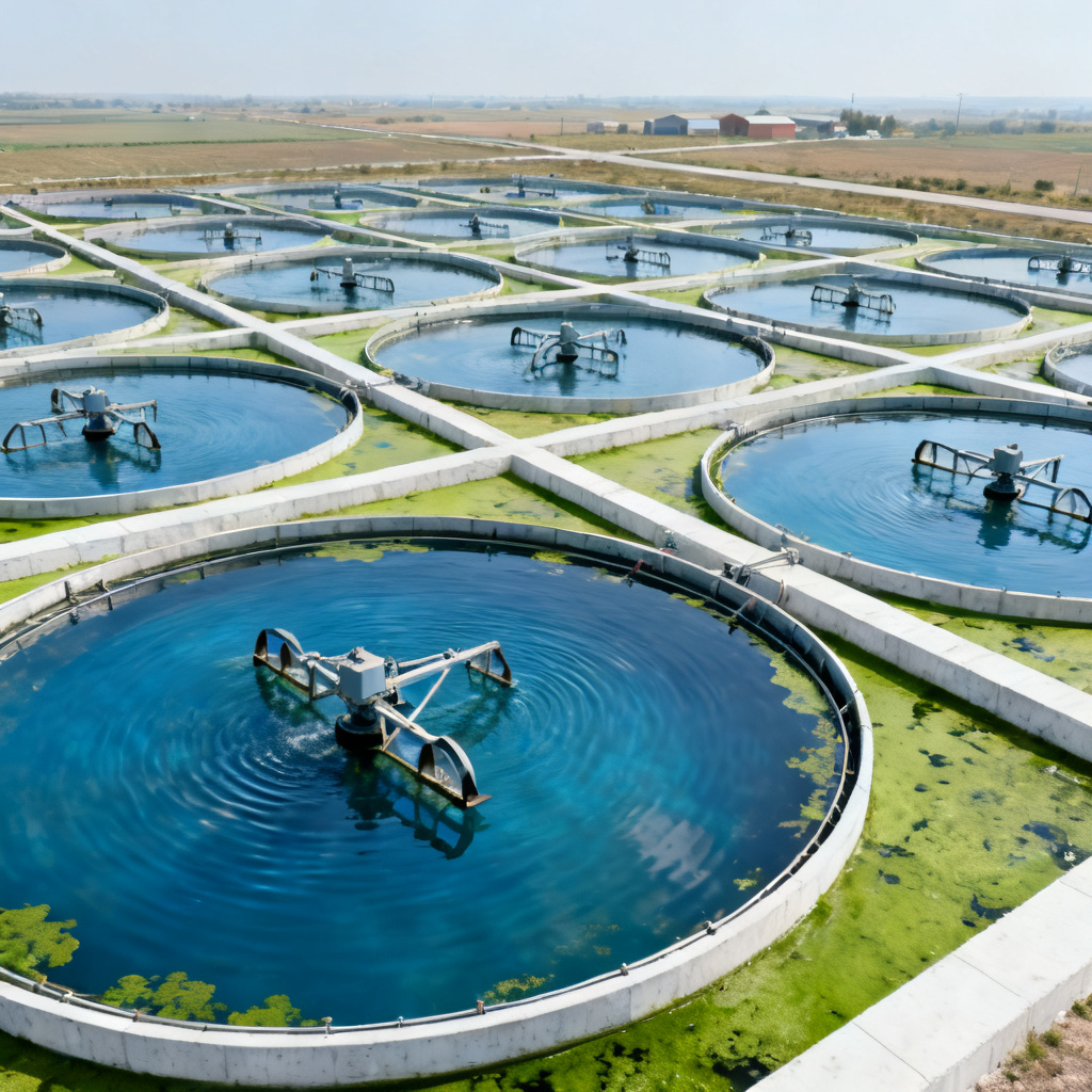 Overview of a fish farm pond with automated aeration system for DO monitoring