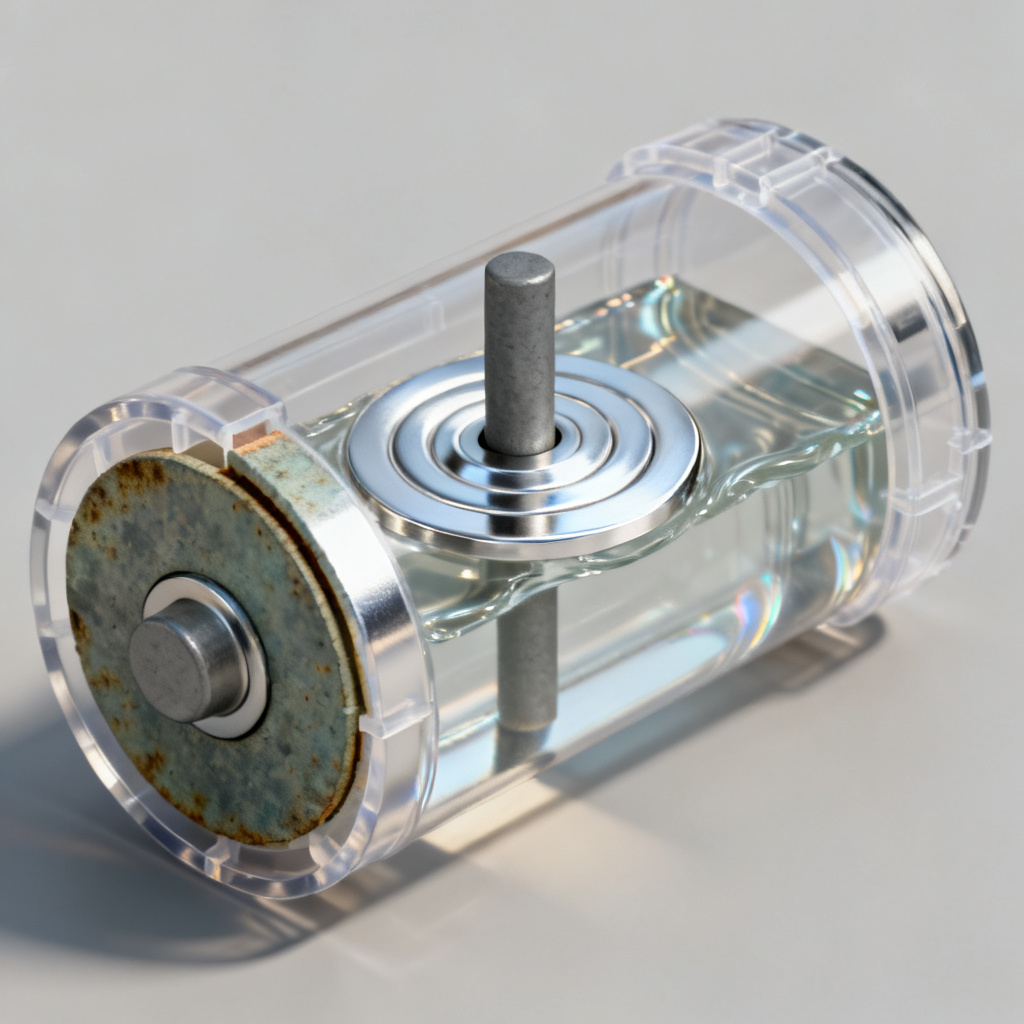 Galvanic DO sensor electrode cross-section showing lead anode and silver cathode