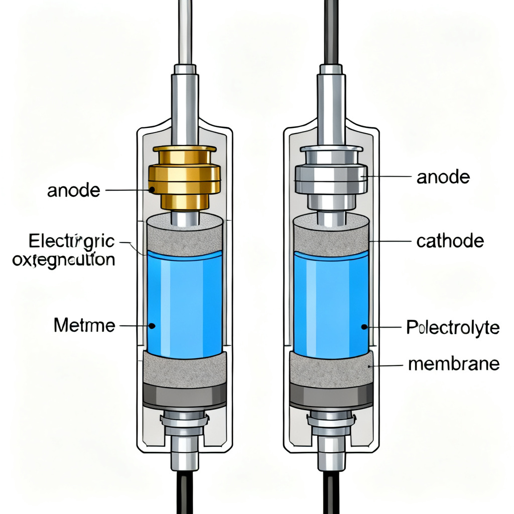 Galvanic vs polarographic DO sensor comparison showing internal structure of both sensors
