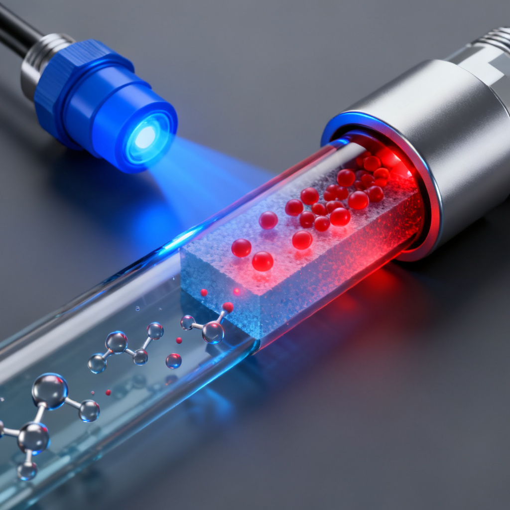 Optical dissolved oxygen sensor working principle overview showing fluorescence quenching mechanism