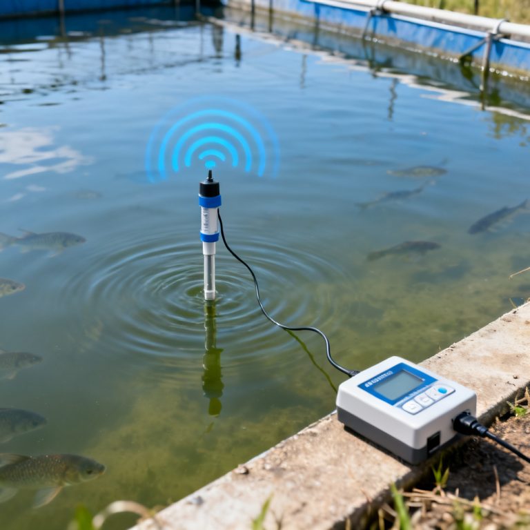 Optical dissolved oxygen sensor working principle illustration for automated real-time water quality monitoring systems in intensive shrimp farms