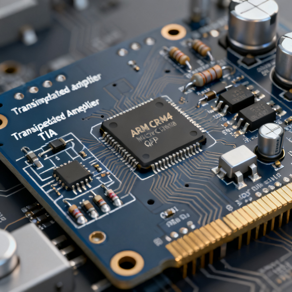 Optical DO sensor PCB signal processing electronics showing transimpedance amplifier and microcontroller