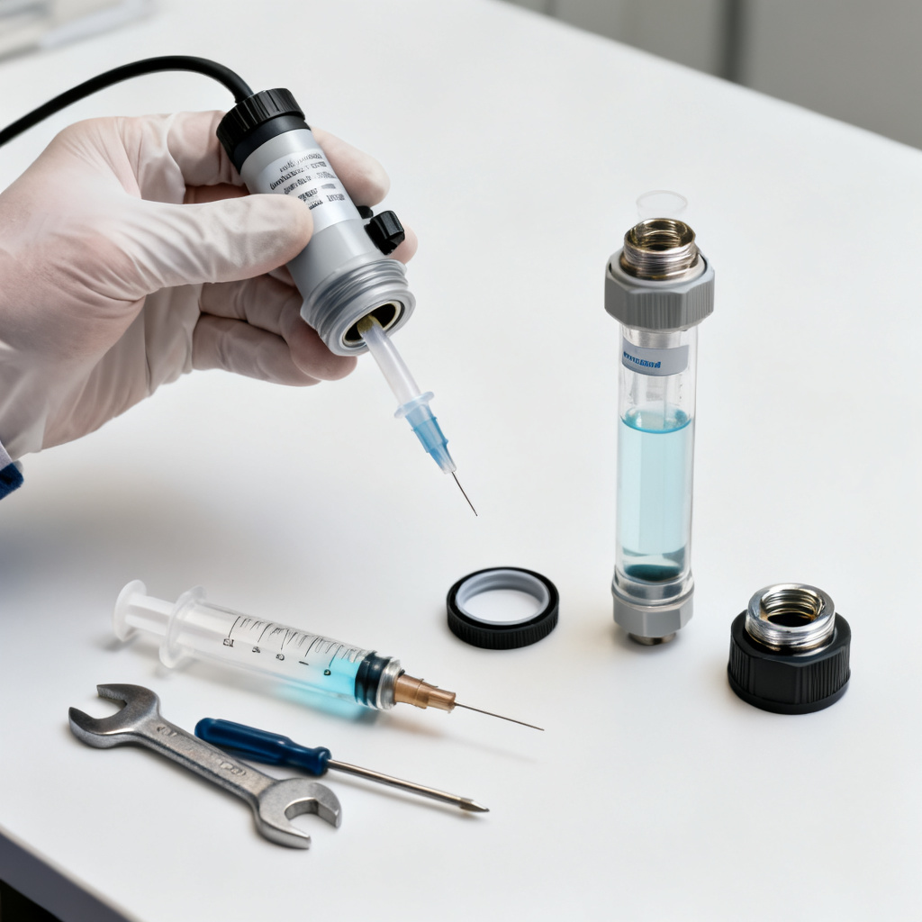 Refill electrolyte DO sensor step by step procedure with syringe