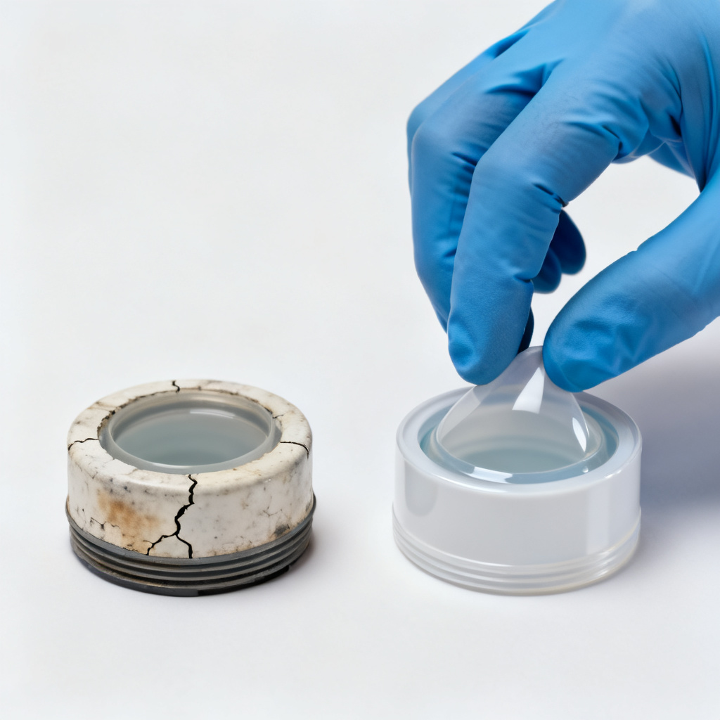 Replace electrochemical DO sensor membrane showing worn vs new membrane