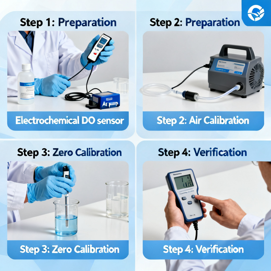 Two-point DO sensor calibration protocol showing air and zero steps