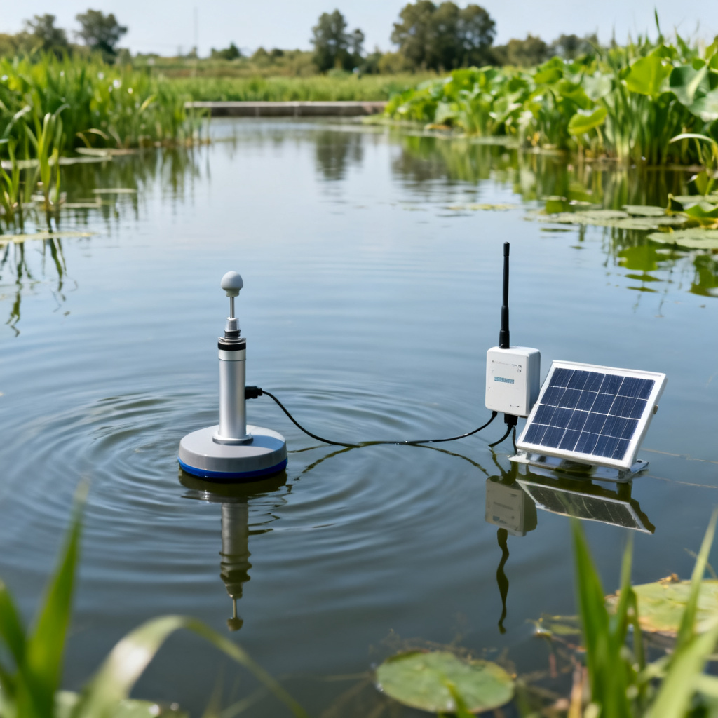 Dissolved oxygen sensor installation at aquaculture farm for real-time SMS alerts