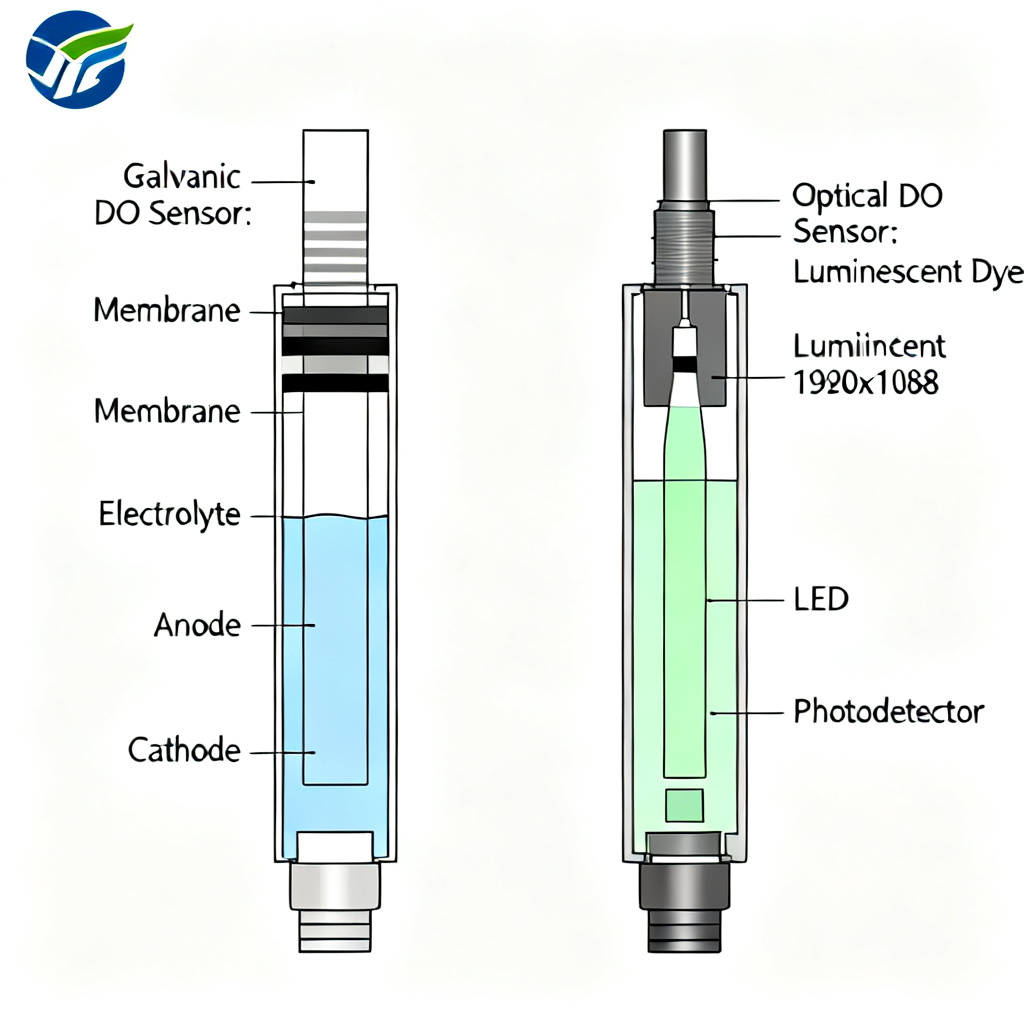 Cross-section comparison of cheap DO sensor and premium optical dissolved oxygen sensor technologies