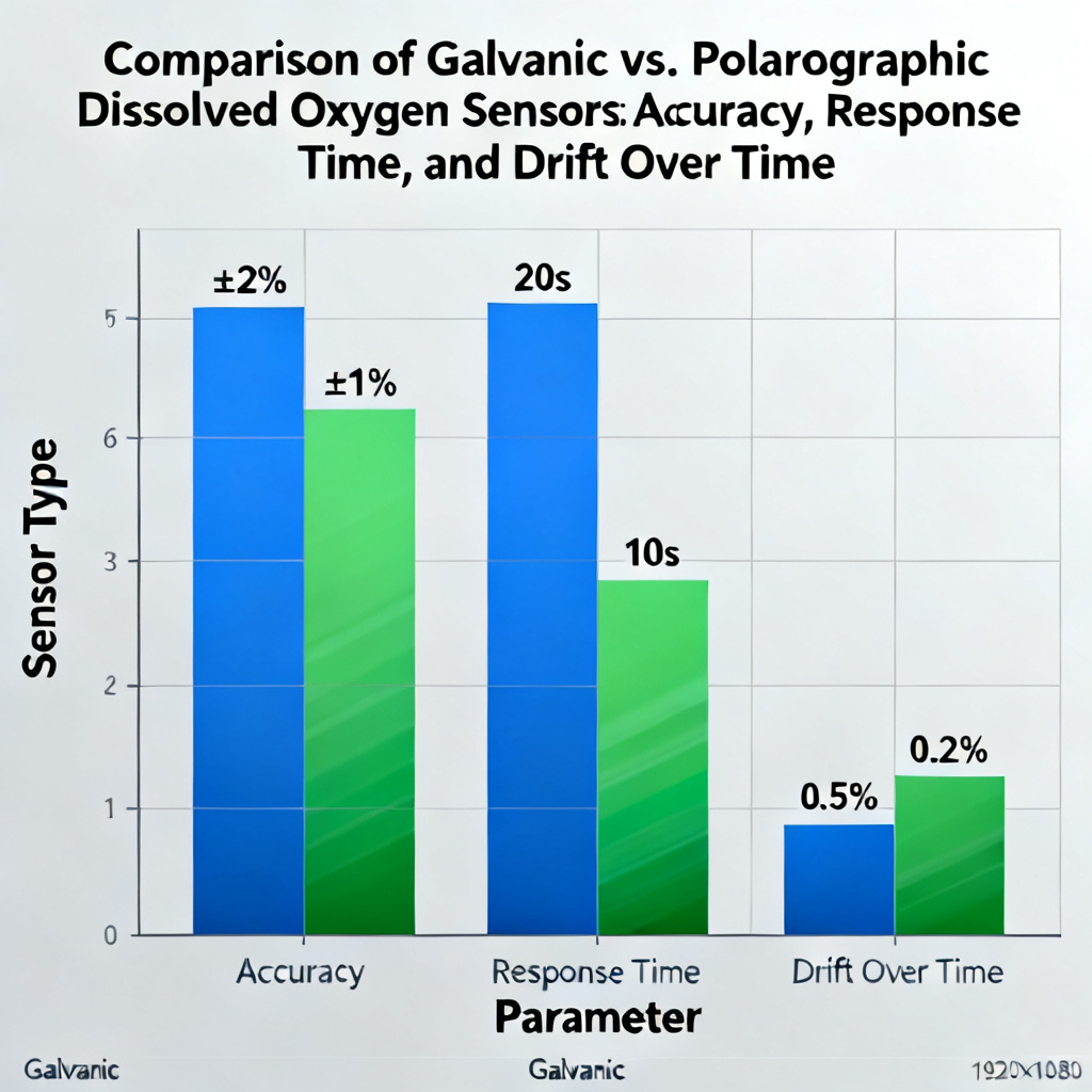 Dissolved oxygen sensor accuracy comparison chart showing galvanic vs polarographic performance