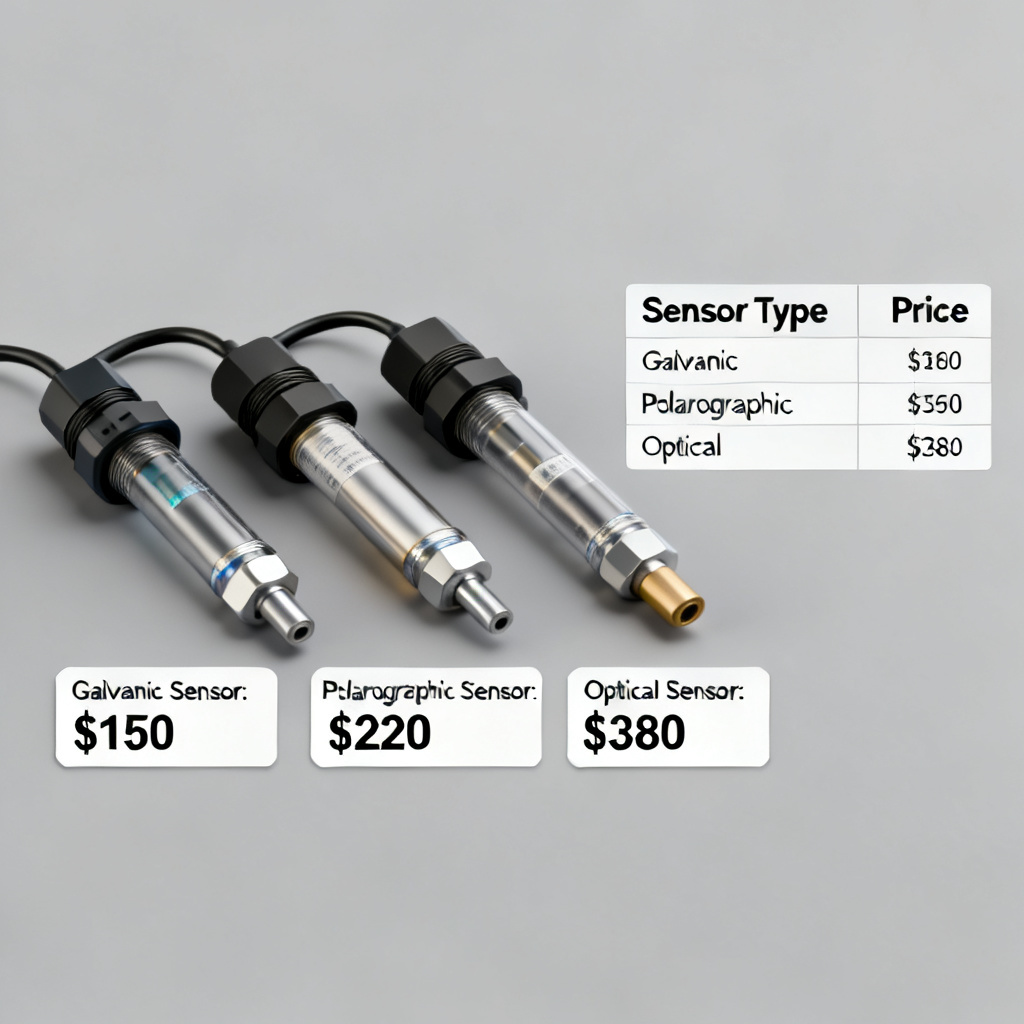 Dissolved oxygen sensor cost breakdown overview showing three sensor types with price comparison