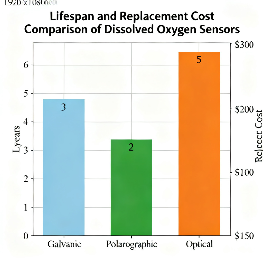 Dissolved oxygen sensor lifespan comparison chart showing galvanic polarographic and optical sensor longevity