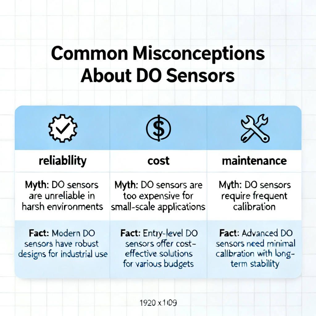 Comparison chart debunking misconceptions about cheap DO sensor and premium optical dissolved oxygen sensor