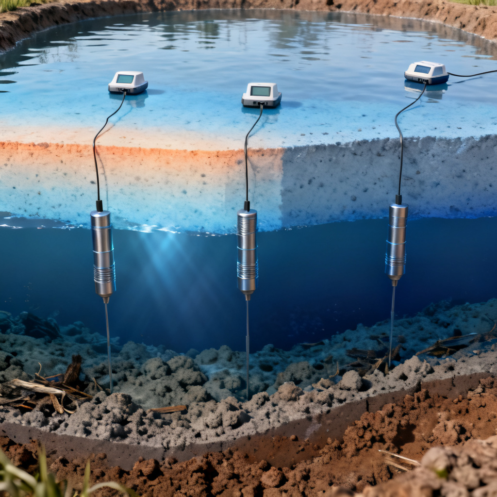 DO sensor placement in earthen ponds showing thermal stratification layers
