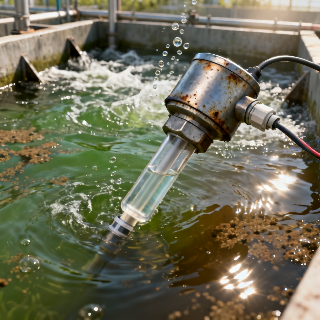 Industrial electrochemical DO sensor measuring dissolved oxygen in wastewater aeration basin