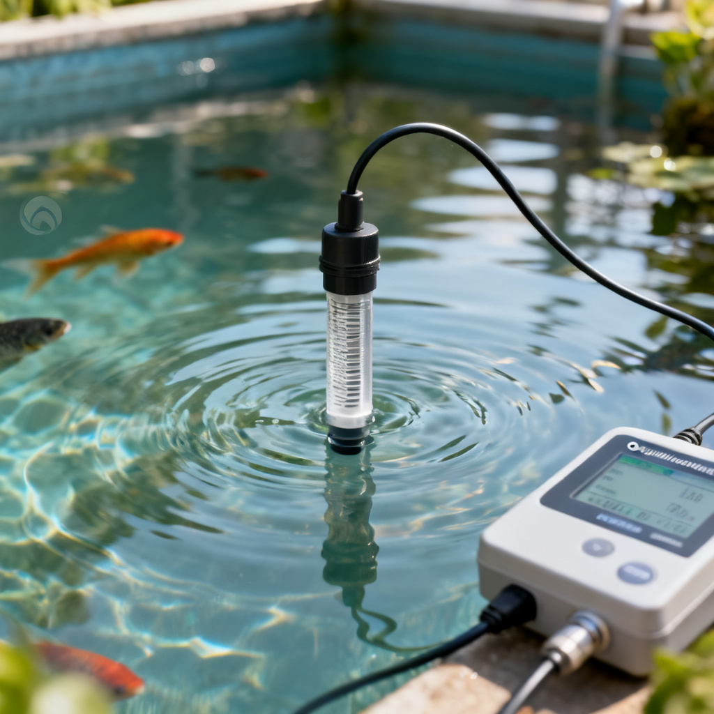 Optical dissolved oxygen sensor installation in aquaculture pond for nighttime monitoring