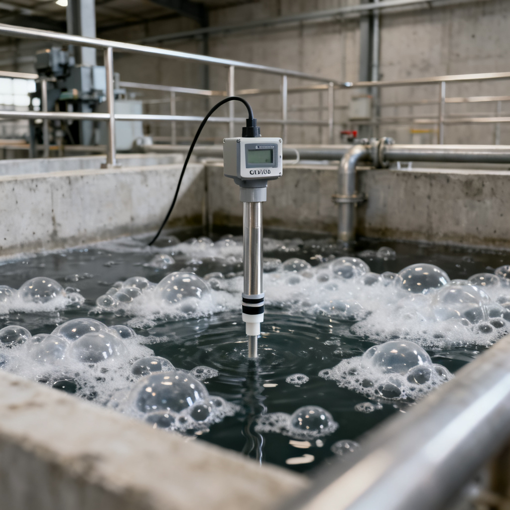 Premium optical dissolved oxygen sensor installed in wastewater treatment plant for continuous monitoring