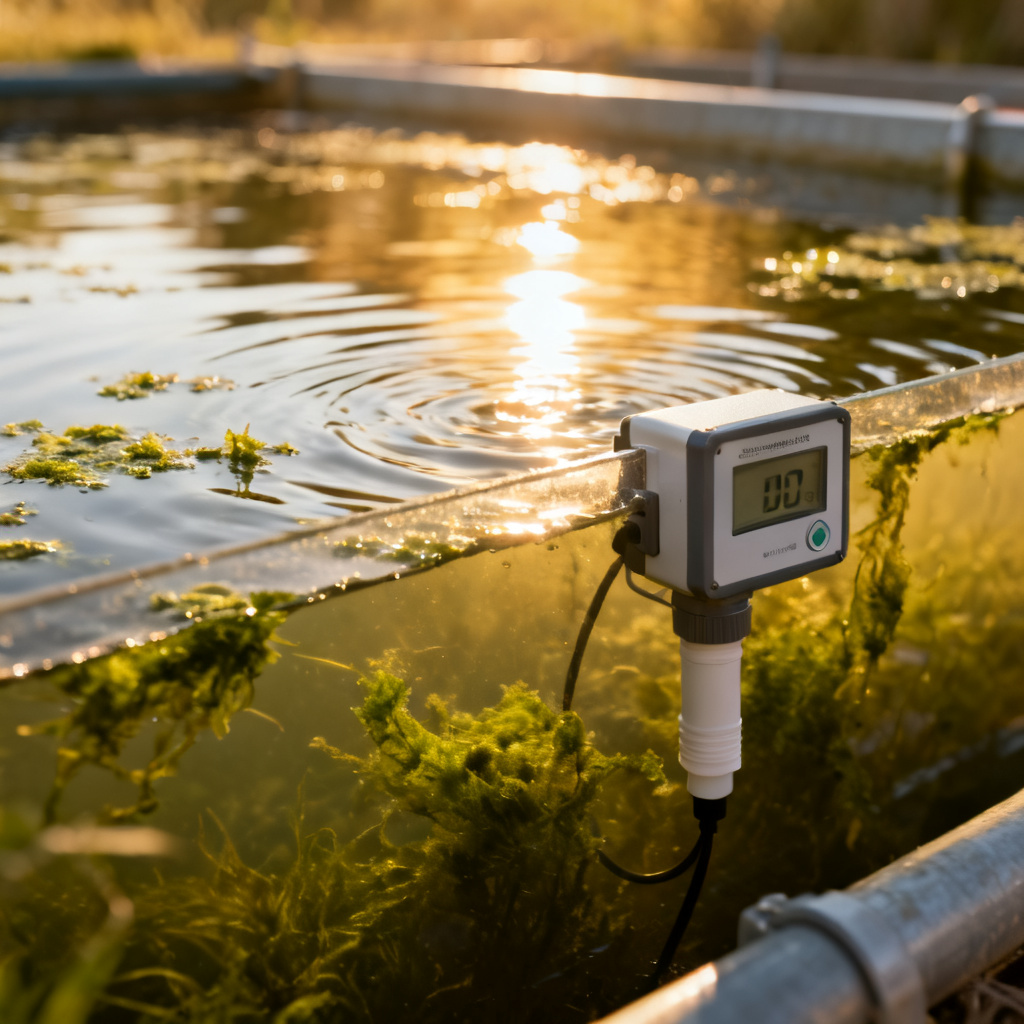 Top layer DO sensor placement in aquaculture pond near surface water