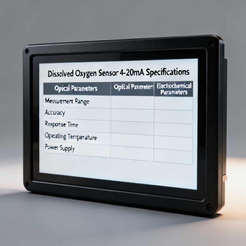 Dissolved Oxygen Sensor 4-20mA specifications table with optical and electrochemical comparison